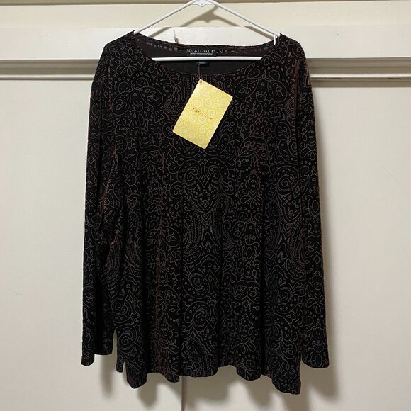 NWT - Dialogue long sleeve, brown tunic w/gold designs, size 3X - Picture 1 of 13
